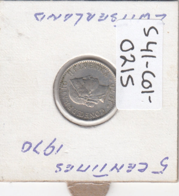S41-C01-0215 Switzerland 5 Rappen VF 1970 Bern (B) Libertas head; oak wreath reverse KM#26