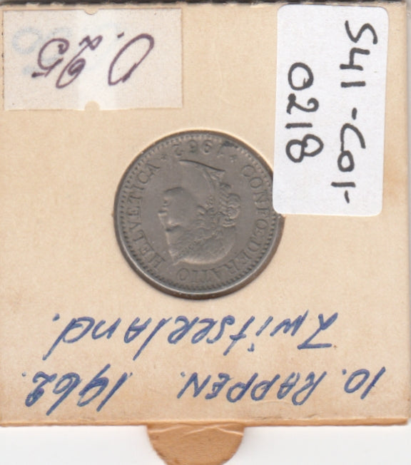 S41-C01-0218 Switzerland 10 Rappen VF 1962 Bern (B) Libertas head; oak wreath reverse KM#27