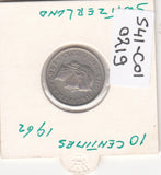 S41-C01-0219 Switzerland 10 Rappen VF 1962 Bern (B) Libertas head; oak wreath reverse KM#27