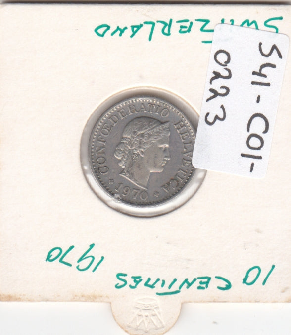 S41-C01-0223 Switzerland 10 Rappen VF 1970 Bern (B) Libertas head; oak wreath reverse KM#27