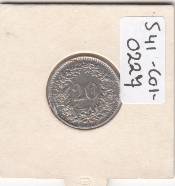 S41-C01-0227 Switzerland 20 Rappen XF 1965 Bern (B) Libertas head; copper-nickel type KM#29a