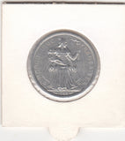 S41-C01-0252 French Polynesia 2 Francs UNC 1985  Seated Marianne; outrigger and islands; with I.E.O.M. KM#10