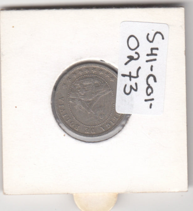 S41-C01-0273 Bolivia 5 Centavos VF 1907  Caduceus between C and value KM#173
