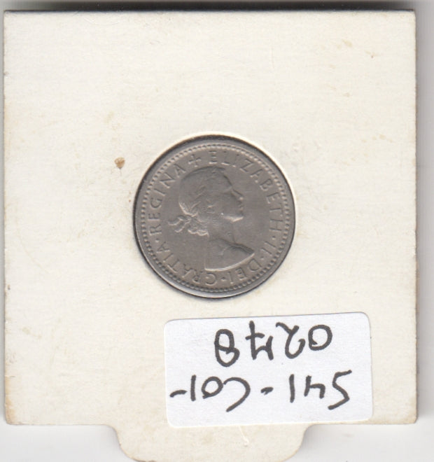 S41-C01-0278 United Kingdom 6 Pence XF 1964  Elizabeth II 1st portrait; rose, thistle, shamrock and leek KM#903