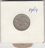 S41-C01-0278 United Kingdom 6 Pence XF 1964  Elizabeth II 1st portrait; rose, thistle, shamrock and leek KM#903