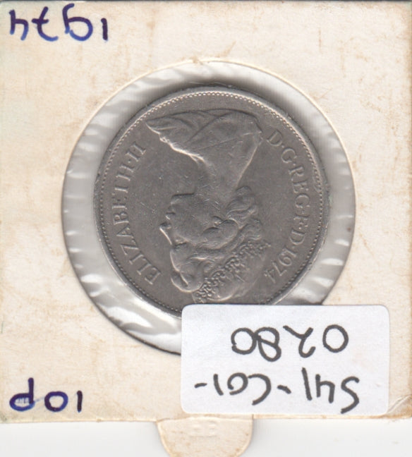 S41-C01-0280 United Kingdom 10 New Pence VF 1974  Elizabeth II 2nd portrait; crowned lion KM#912