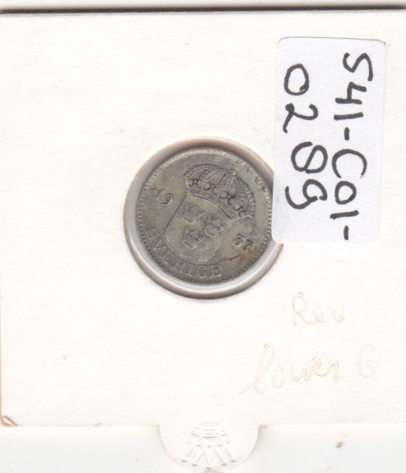 S41-C01-0289 Sweden 25 Ore F 1937 G Not broken Small GZilver RARE!!! Gustaf V; three crowns shield KM#785