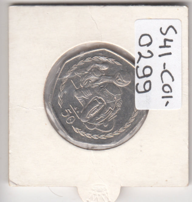 S41-C01-0299 Isle of Man 50 Pence UNC 1997 Pobjoy Mint (PM) Tourist Trophy motorcycle races KM#806
