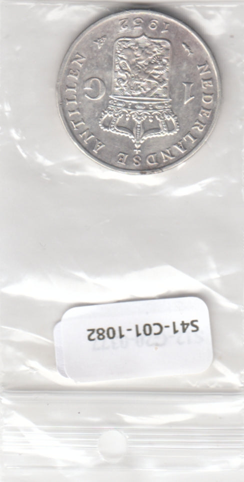 S41-C01-1082 Netherlands Antilles 1 Gulden XF 1952  Zilver KM#2