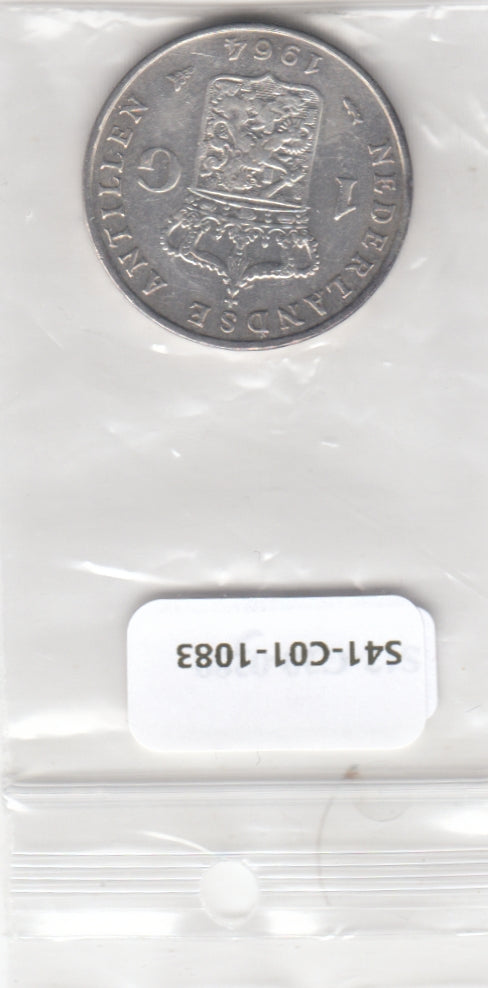 S41-C01-1083 Netherlands Antilles 1 Gulden VF 1964  Zilver KM#2