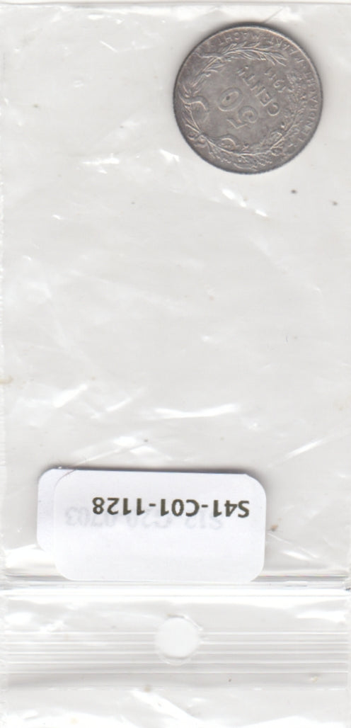 S41-C01-1128 Belgium 50 Centimes F 1911 Vlaams Zilver KM#71