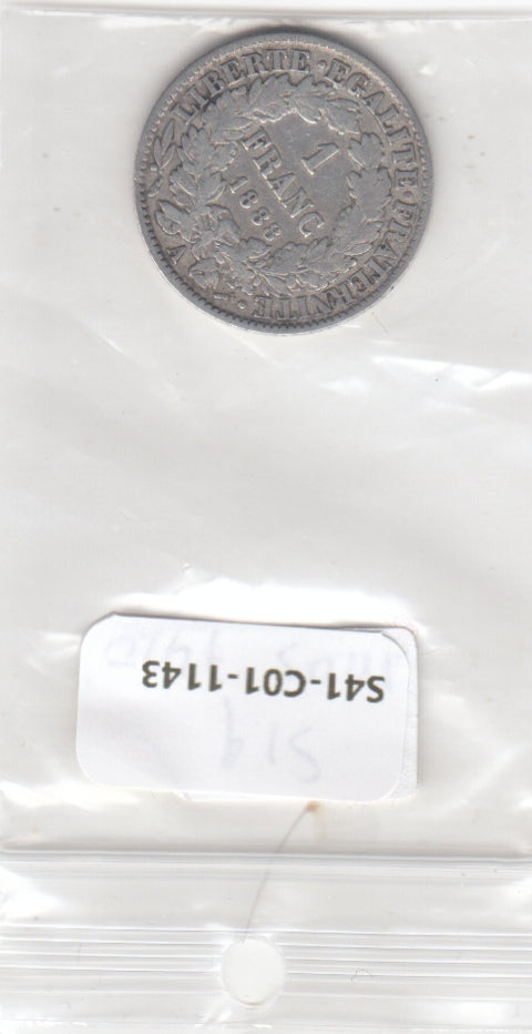 S41-C01-1143 France 1 Franc VF 1888 KM#822.1