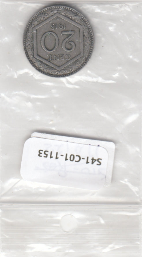 S41-C01-1153 Italy 20 Centesimi VF 1918    KM58