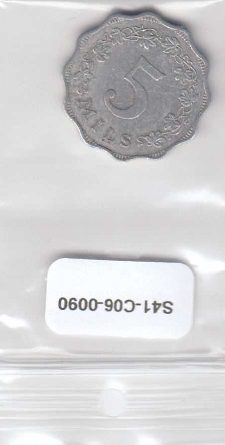 S41-C06-0090 Malta 5 Mils VF- 1972 KM7