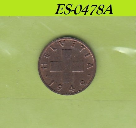 S6-HES-0478 ZWITSERLAND 1 RAPPEN 1949  VF KM46