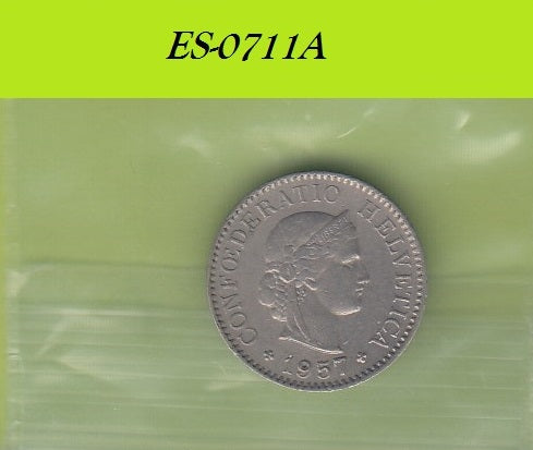 S6-HES-0711 ZWITSERLAND 5 RAPPEN 1957  VF KM26