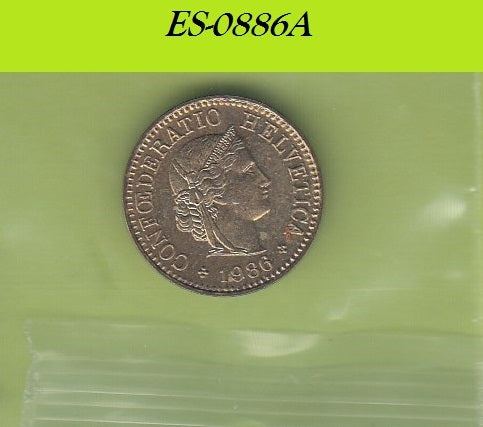 S6-HES-0886 ZWITSERLAND 5 RAPPEN 1986  XF/UNC KM26c