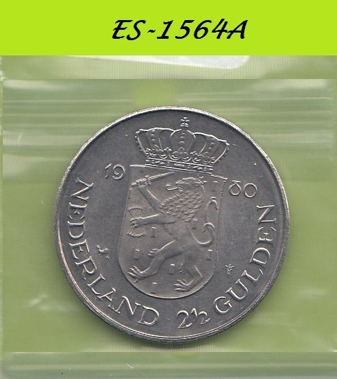 S6-HES-1564 NETHERLANDS 2-1/2 GULDEN 1980  UNC KM201 DUBBELKOP