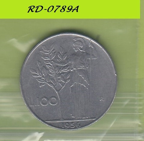 S8-RED-0789 Italy 100 LIRE 1956  VF KM96.1