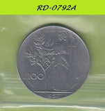 S8-RED-0792 Italy 100 LIRE 1957  VF KM96.1