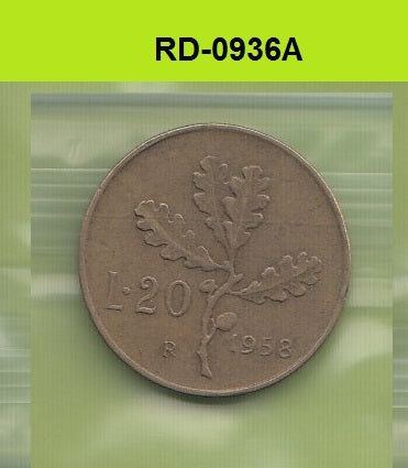 S8-RED-0936 Italië 20 LIRE 1958  ZF KM97.1