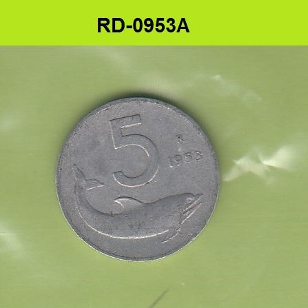 S8-RED-0953 Italy 5 LIRE 1953  VF KM92