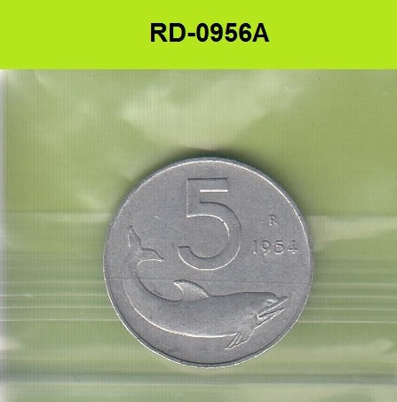 S8-RED-0956 Italy 5 LIRE 1954  VF KM92