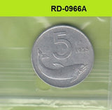S8-RED-0966 Italy 5 LIRE 1955  VF KM92