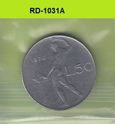 S8-RED-1031 Italy 50 LIRE 1973  VF KM95.1