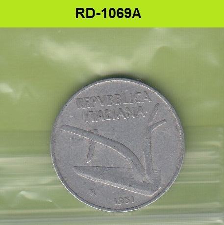 S8-RED-1069 Italy 10 LIRE 1951  VF KM93