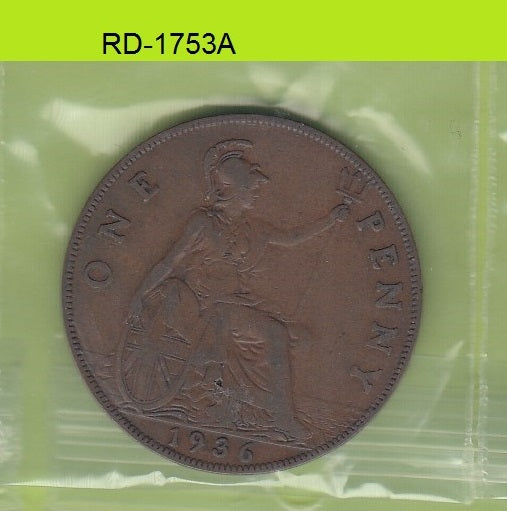 S8-RED-1753 Verenigd Koninkrijk 1 PENNY 1936  VF