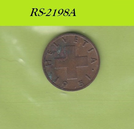 S8-RES-2198 Zwitserland 1 RAPPEN 1951  VF