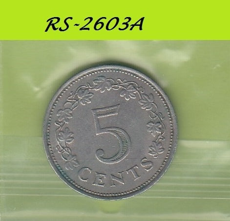 S8-RES-2603 MALTA 5 CENTS 1972  VF KM10