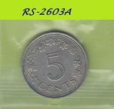 S8-RES-2603 MALTA 5 CENTS 1972  VF KM10