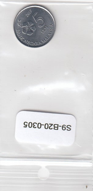 S9-B20-0305-M02 Malaysia 5 Sen UNC 2019 KM201
