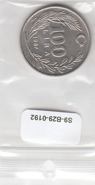 S9-B29-0192 Turkey 100 Lira UNC 1987 KM967